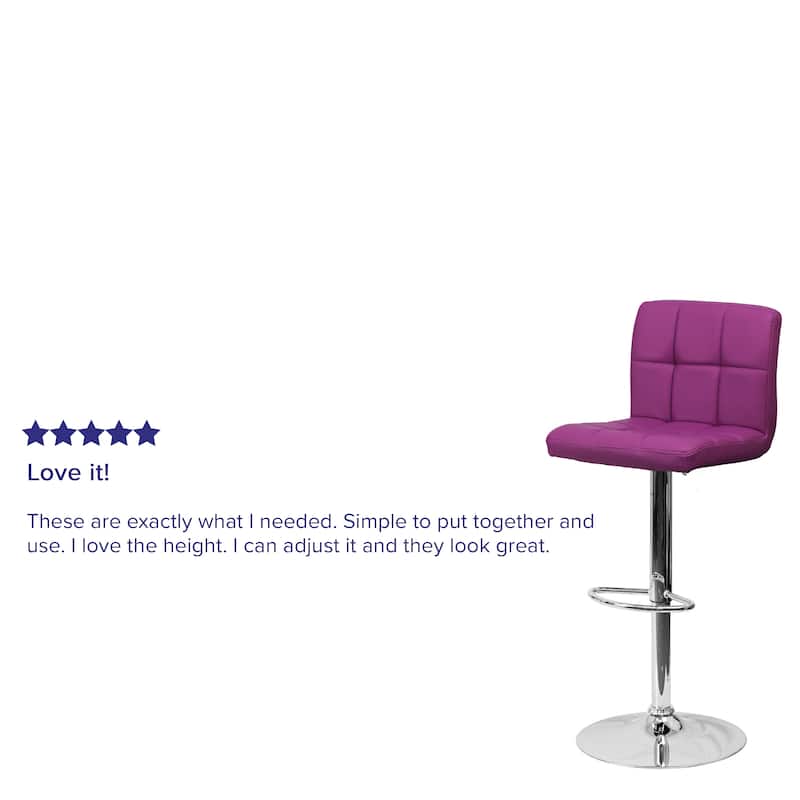 Contemporary Quilted Vinyl Adjustable Height Barstool with Chrome Base