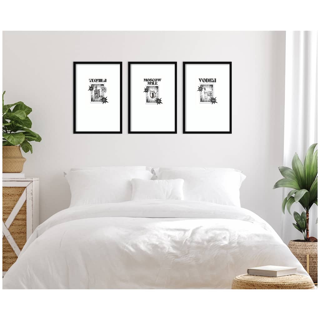 Kate and Laurel Tequila Moscow Mule & Vodka Happy Water 3 Piece Framed Wall Art Print Set by Honey Island Studio