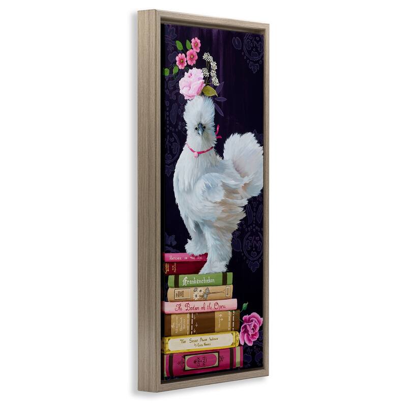 Stupell Fancy Vintage Chicken with Books Framed Floater Canvas Wall Art Design By Heather Gauthier