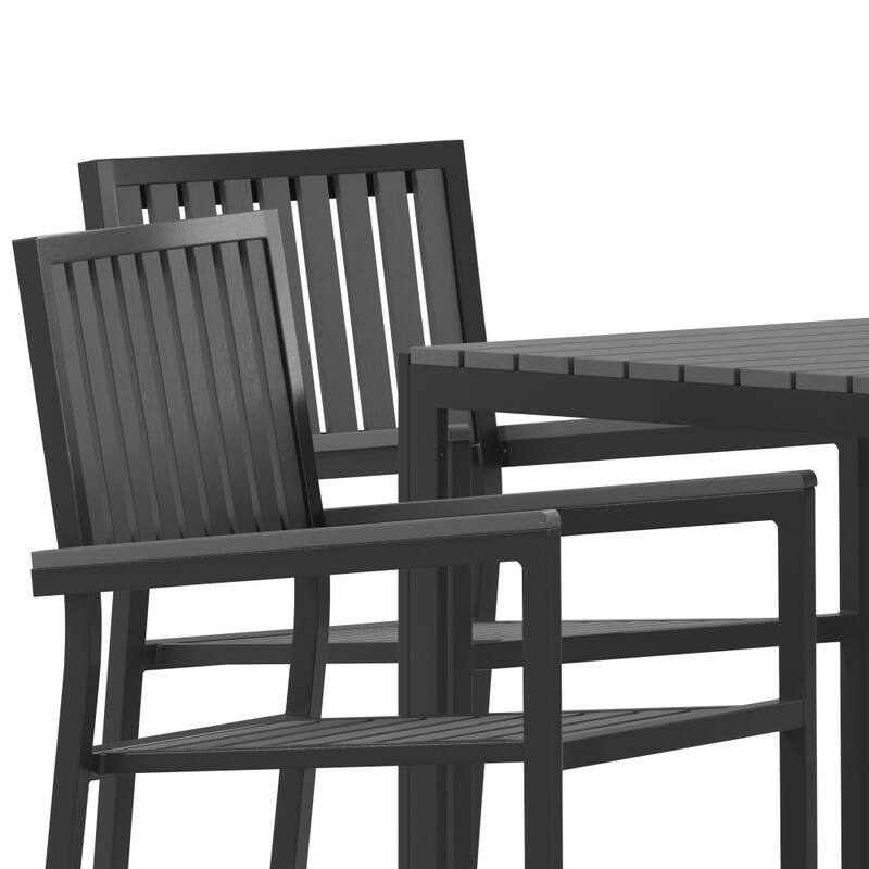 All-Weather Resin Top Square Table & 4 Metal Chairs with Poly Resin Seats