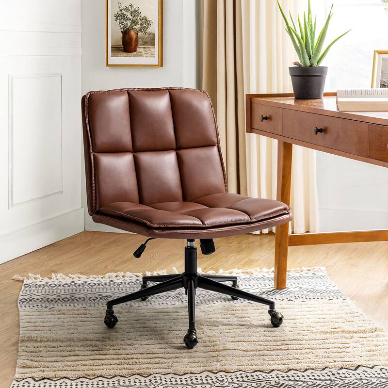 Judy Mid-century Modern Oversize Faux Leather Swivel Tilting Task Office Chair By HULALAHOME - Brown
