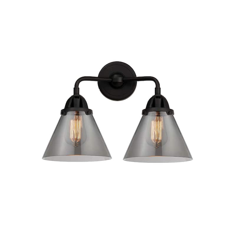 Innovations Lighting Nouveau 2 Cone - 2 Light 16" Bath Vanity Light - Matte Black/Light Smoke