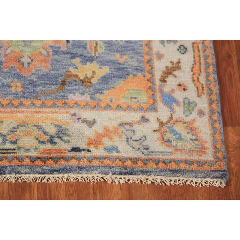 Blue Oushak Oriental Rug Hand-Knotted Transitional Wool Carpet - 4'1"x 5'10"