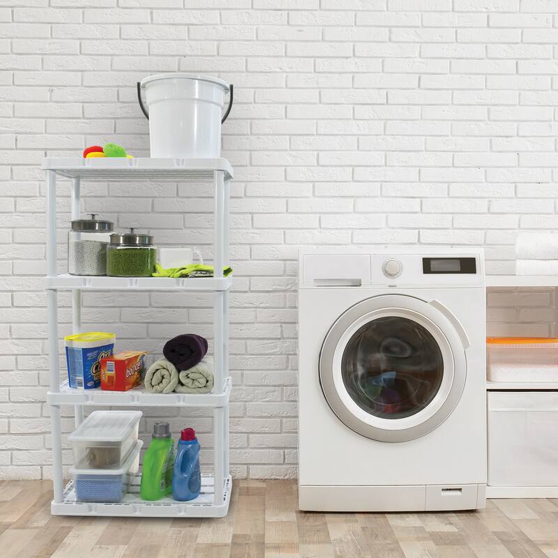 Gracious Living 4 Shelf Knect-A-Shelf Fixed Height Light Duty Storage Unit,White - 24 x 12 x 48 inches