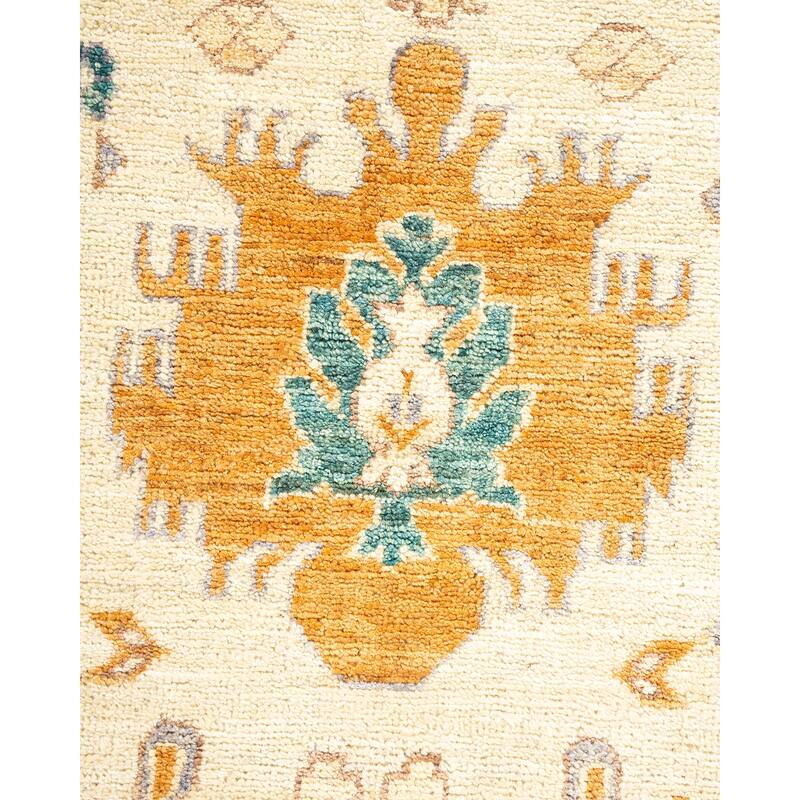Overton Hand Knotted Wool Vintage Inspired Modern Contemporary Eclectic Ivory Area Rug - 6 x 9
