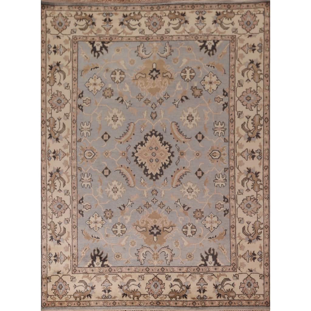Transitional Oushak Indian Area Rug Handmade Gray Floral Wool Carpet - 8'2"x 10'0"
