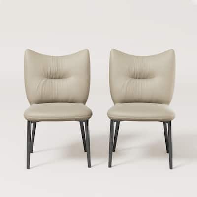 Set of 2 Modern Upholstered Dining Chairs Faux Leather Accent Chairs with Padded Backrest and Sturdy Metal Legs