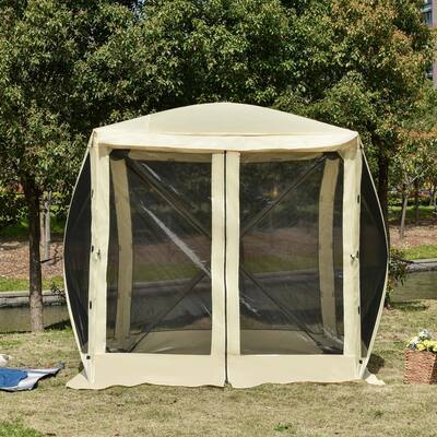 Outsunny 7'x7' Pop Up Camping Canopy Tent with Ventilating Mesh Screen, Portable Carry Bag for Outdoor Party