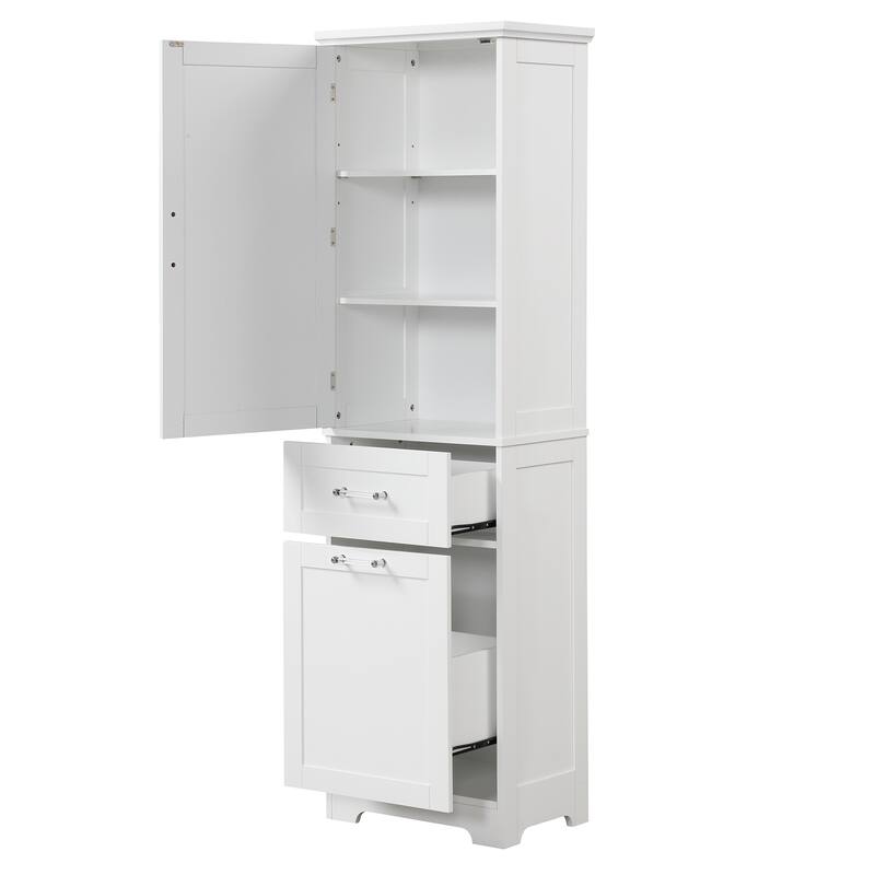 Tall Bathroom Storage Cabinet, Freestanding Organizer, Wooden Floor Cabinet with 2 Different Size Drawers & Adjustable Shelf