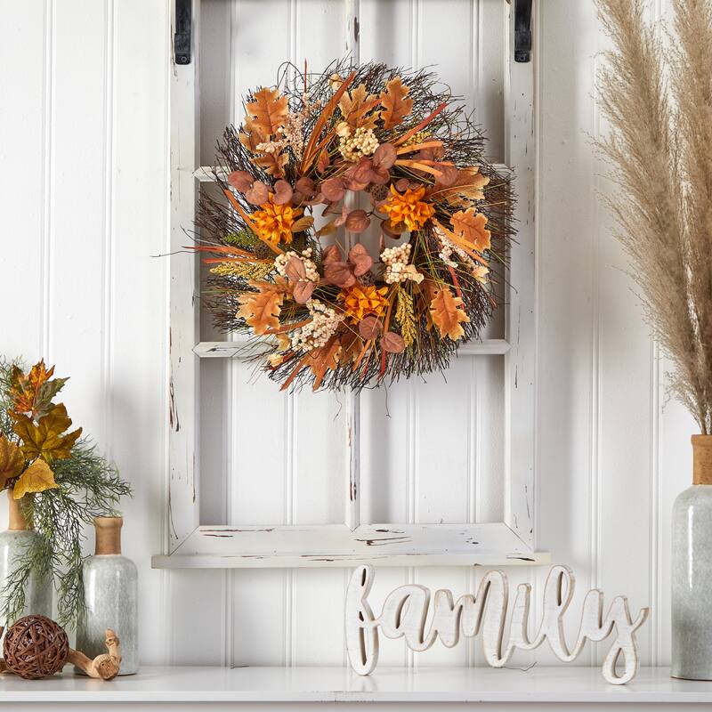 22" Autumn Dahlia and Berries Artificial Fall Wreath - 22