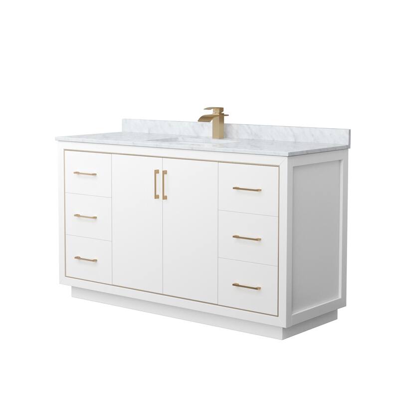 Wyndham Collection WCF1111-60S-NAT-MXX Icon 60" Free Standing Single - White / Satin Bronze Hardware