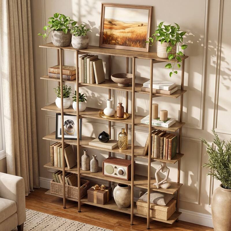 6-Tier Bookshelf, 55.1" W x 70.9" H Bookcase with Metal Frame