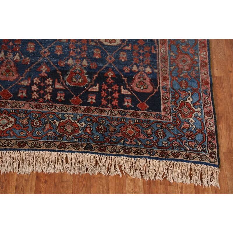 Hand Knotted Oriental 100% Wool Carpet Traditional Geometric Navy Blue & Blues Heriz (serapi) Area Rug - 9' 9'' X 7' 0''