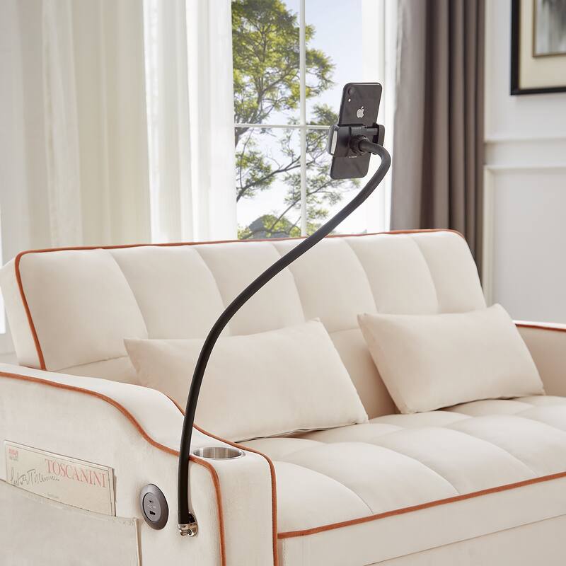 Convertible Sofa Bed with Adjustable Back, USB Charger, and Pillows for Living Room or Office
