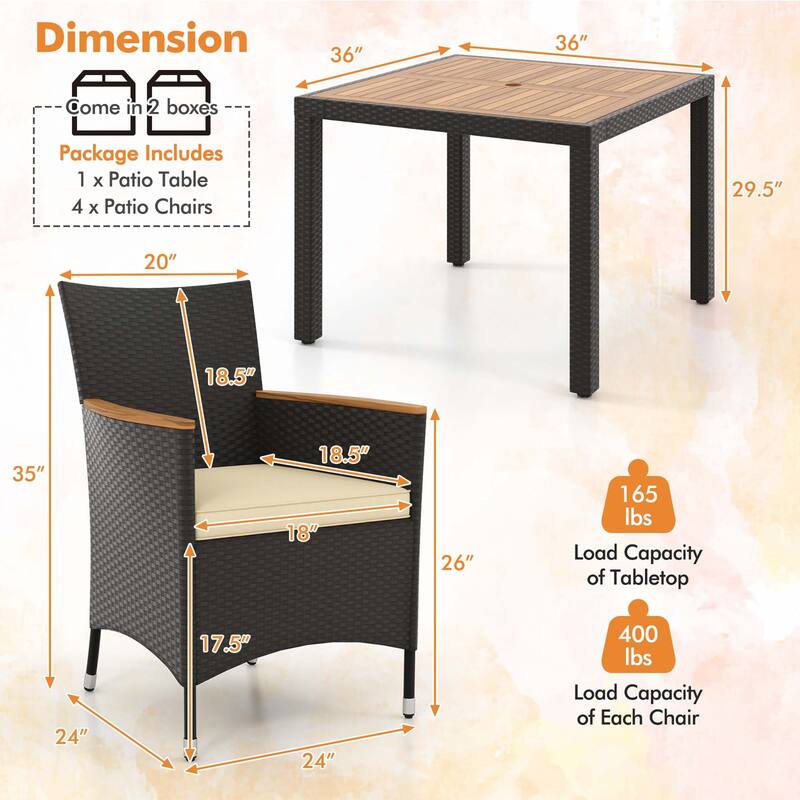 Costway 5 PCS Patio Dining Table Set for 4 Rattan Conversation Set - See Details