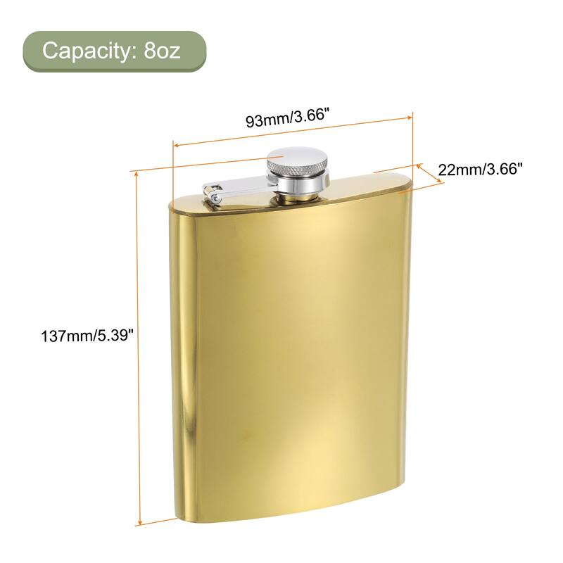 8oz Stainless Steel Hip Flask Set with Cup Funnel for Camping Hiking - Gold
