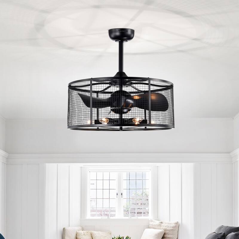 Anlo 23 Inch Matte Black 6-Light 3-Blades Ceiling Fandelier with Remote