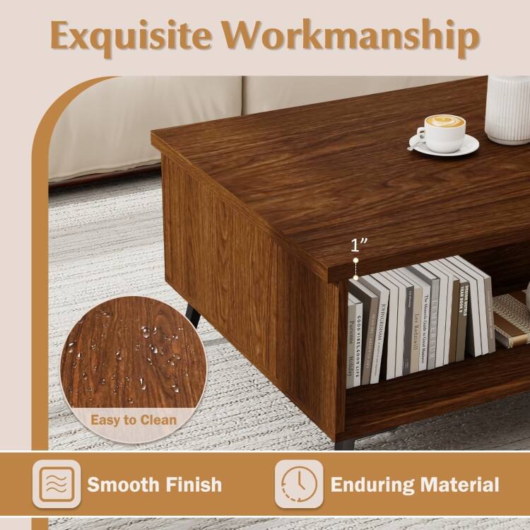 Engineered Wood Metal Coffee Table 2 Shelves 2 Compartments - 47" x 23.5" x 16"