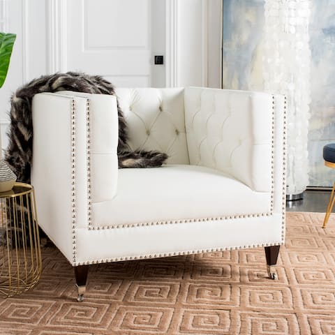 SAFAVIEH Couture Miller White Tufted Leather Commercial Grade Chair - 36.8 in w x 34.3 in d x 30.7 in h