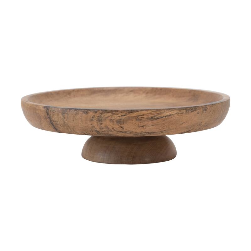 Round Natural Mango Wood Footed Bowl Cake Stand