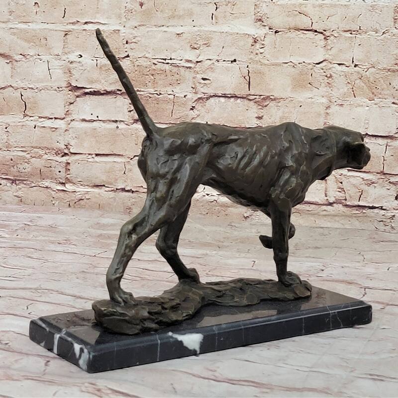 Imitative Dog Following Scent Bronze Sculpture Statue Figure On Marble Base Signed Milo