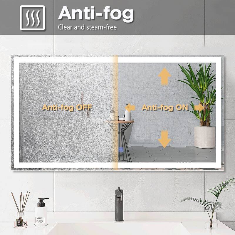 Wall Mounted Bathroom Rectangle Front And Back light LED Mirror With Anti Fog And Dimmable