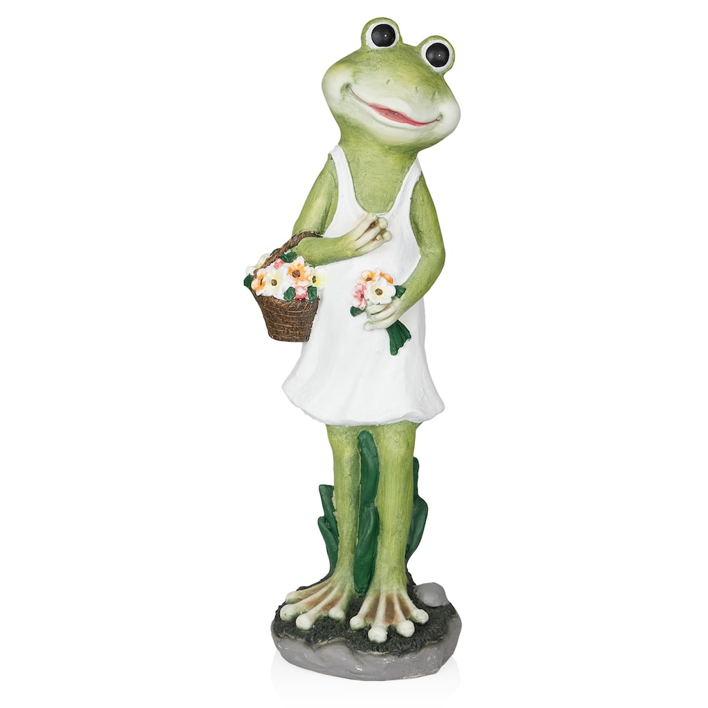 Frog in White Dress Statue w/Flowers