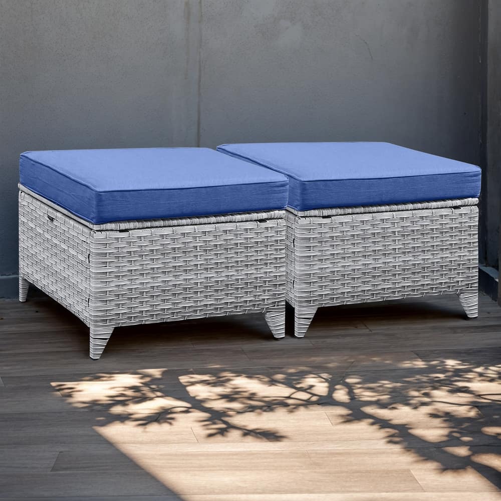 Pocassy Outdoor cushioned Wicker Footstool Ottomans