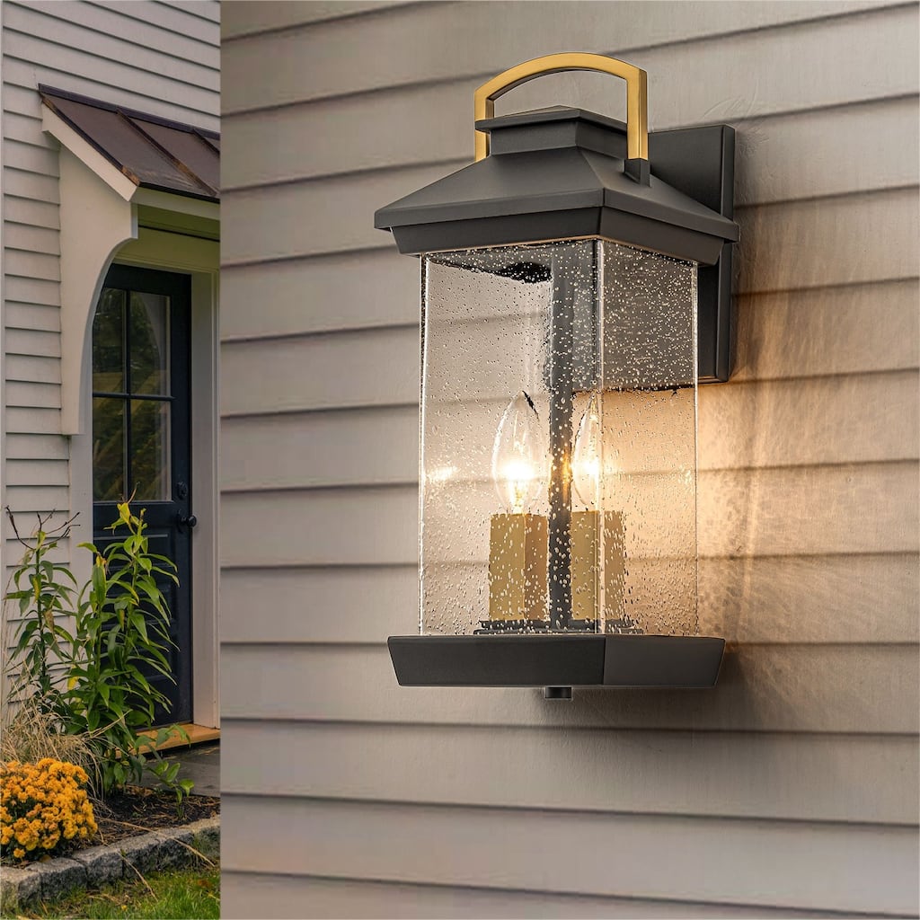 2-Light Outdoor Wall Lantern Sconce with Seeded Glass