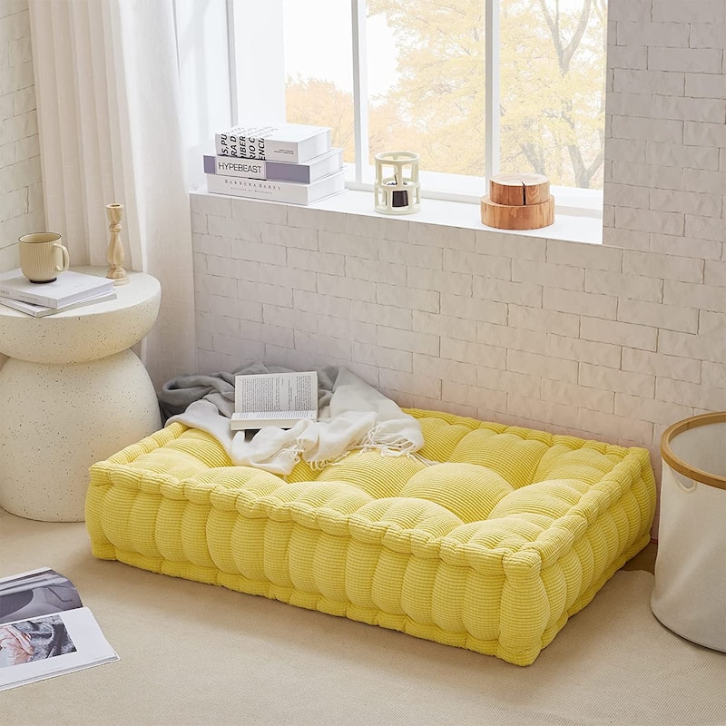 Rainha - 40" Ultra Thick Tufted Floor Pillow - Yellow