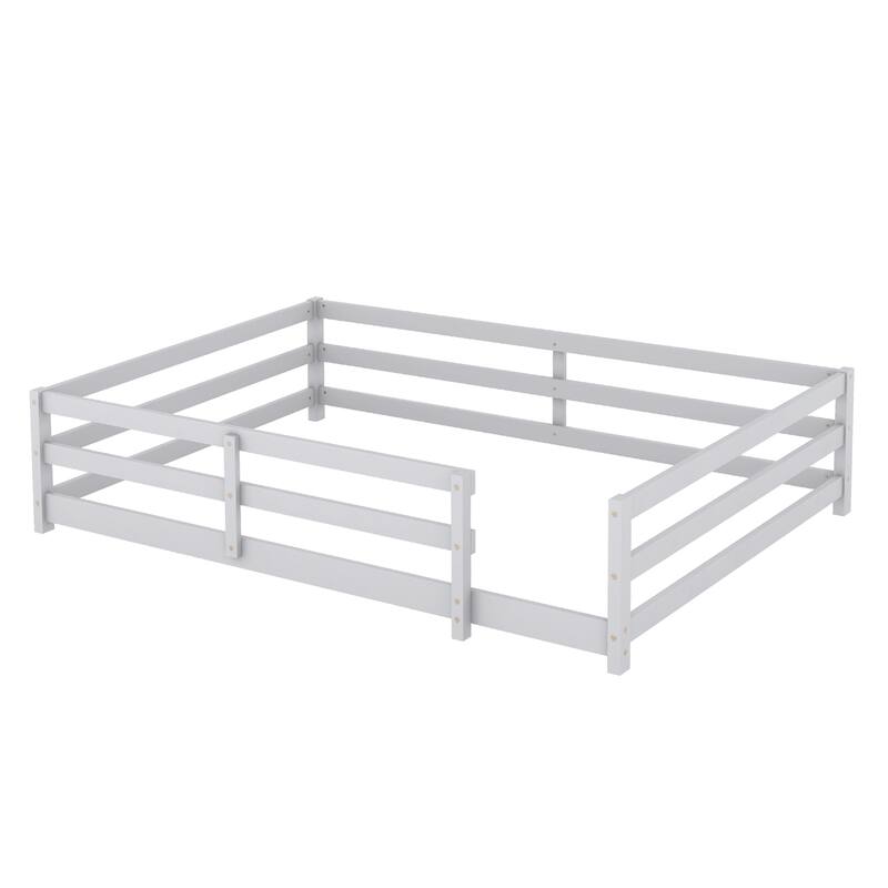GDF Studio - Helton Montessori Wooden Floor Bed with Fence for Kids