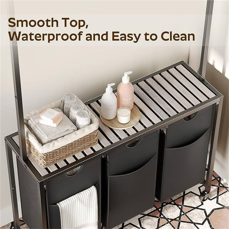 Laundry Sorter, Rolling Laundry Hamper with Hanging Rack - 35.4"L x 11.8"W x 70.9"H
