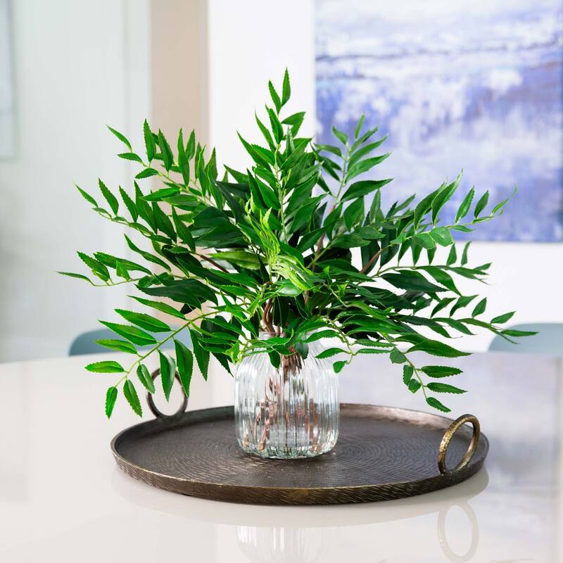 Palmate Fern Artificial Arrangement with Glass Vase - 20" - Green