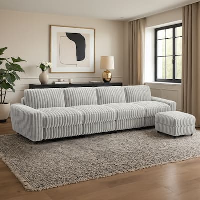 Veyron Furry Channel Fabric Down-filled 4 Seat Modular Sectional Sofa with One Ottoman by iNSPIRE Q Modern