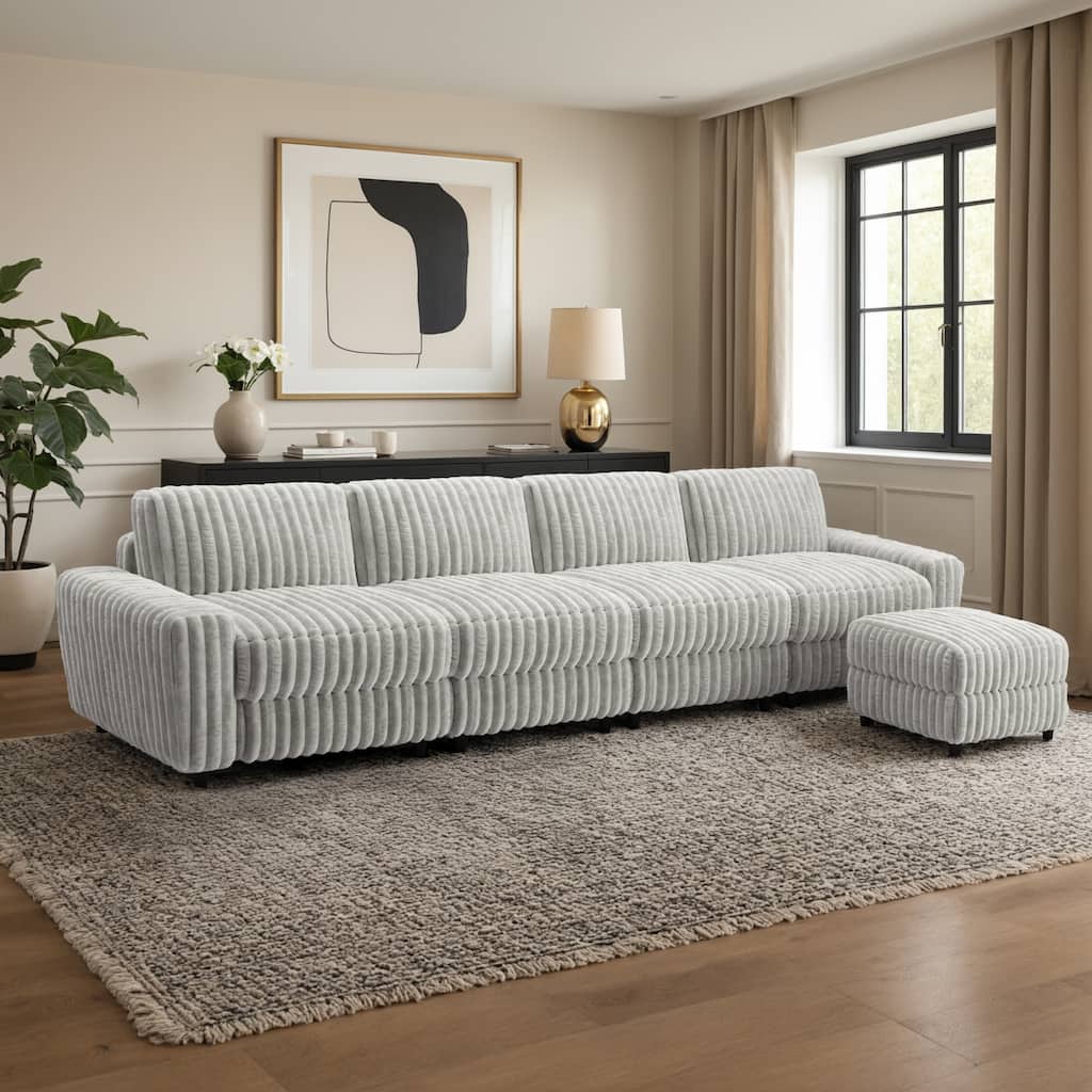 Veyron Furry Channel Fabric Down-filled 4 Seat Modular Sectional Sofa with One Ottoman by iNSPIRE Q Modern