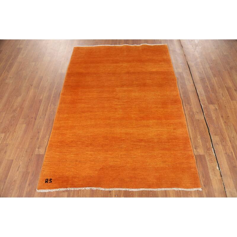 Orange Gabbeh Modern Rug Hand-Knotted Wool Carpet - 4'0"x 5'9"