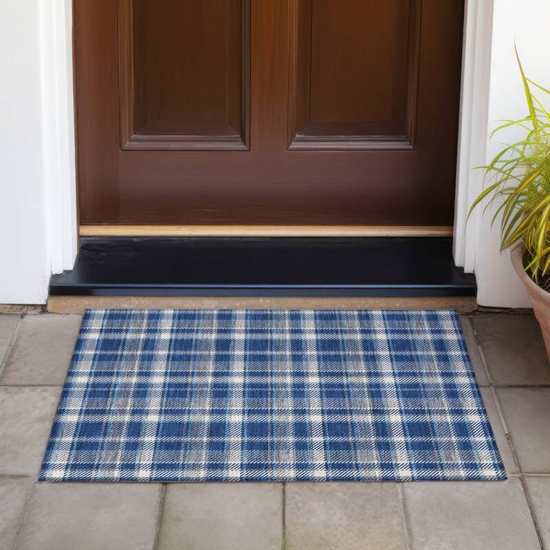 Alvasi Plaid Weather Resistant Blended Style Runner Outdoor Rug