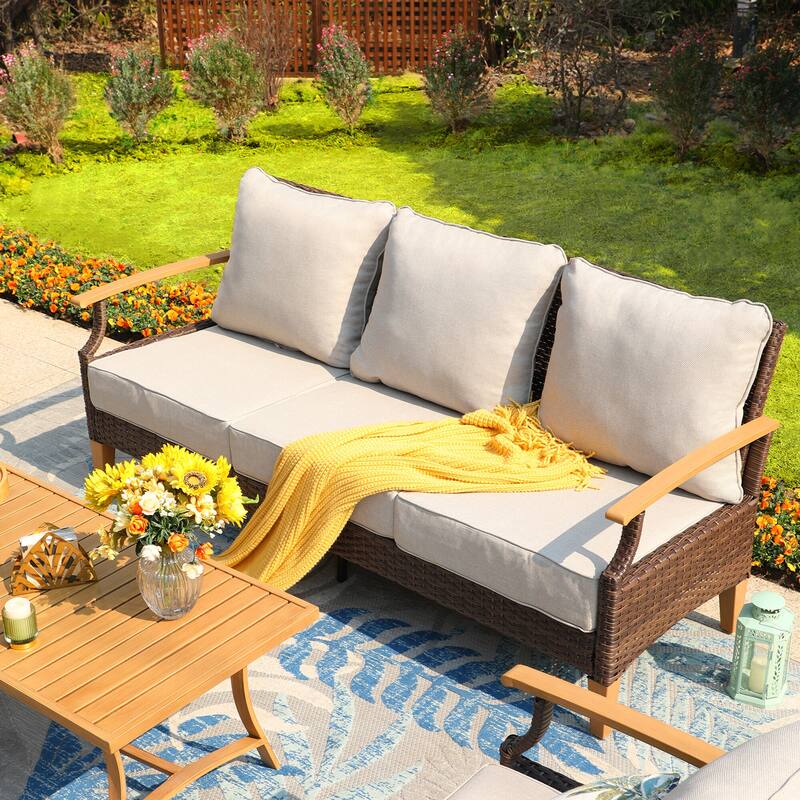 6/9-piece Patio Rattan Wicker Patio Furniture Set Swivel Rocking Chair Conversation Set