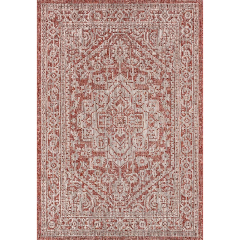 JONATHAN Y Rozetta Medallion Textured Weave Indoor/Outdoor Area Rug - 4 X 6 - Red/Taupe