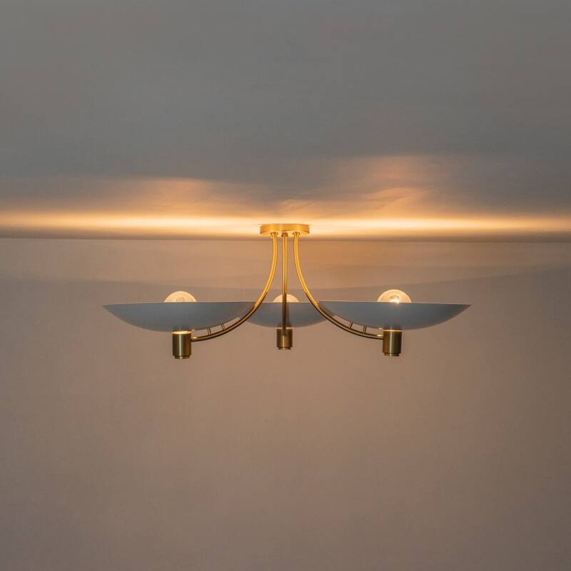 3-Light White Brass Sputnik Saucer Semi Flush Light Curved Arms - 40.6 Inches