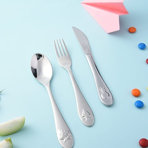 slide 2 of 4, Fruits and Berries Stainless Steel Kid's Flatware Set of 4 - 7"