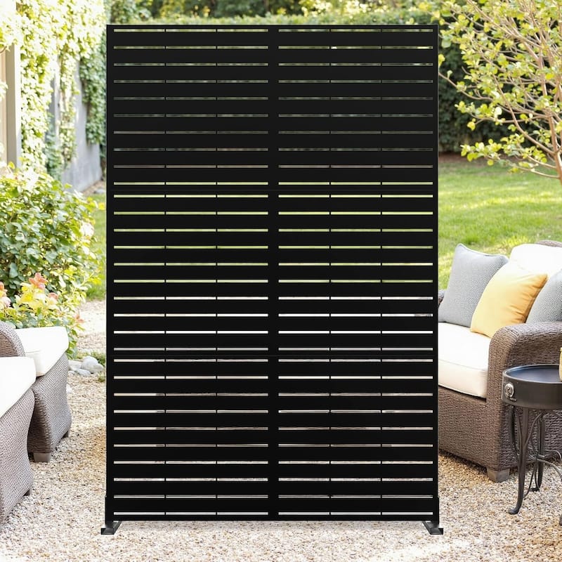 Privacy Screen, Privacy Screens and Panel, Freestanding Decorative Fence for Patio Lawn, Black Louvered - Black