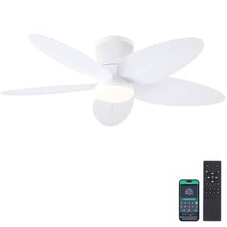 42 Inches Flush Mount Ceiling Fan with Light and Palm Leaf ,3CCT Dimmable LED Integrated,for Indoor and Outdoor - 42 Inches