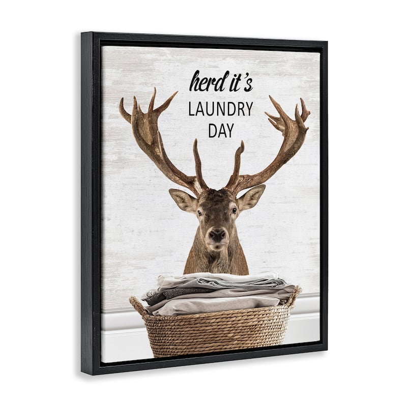 Stupell Herd It's Laundry Day Elk Framed Floater Canvas Wall Art Design By Lettered and Lined