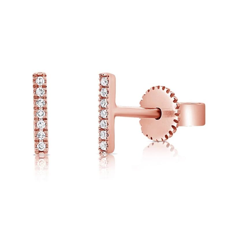 Joelle Collection Diamond Bar Stud Earrings - 14K Rose Gold Stud Earrings Available in White, Rose, Yellow Gold