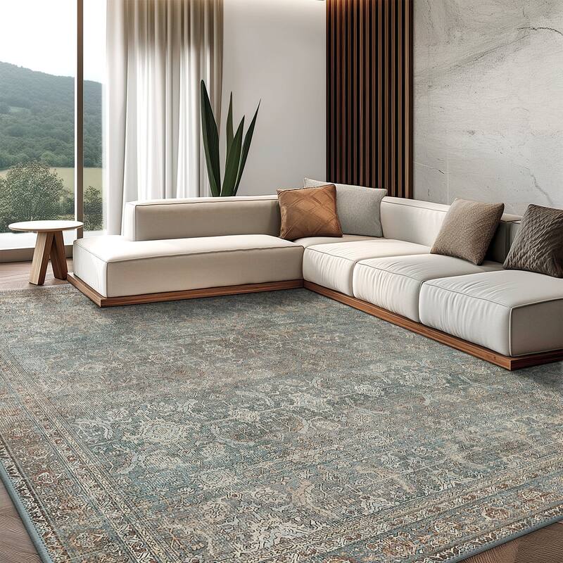 Mcow Vintage Floral Low-Pile Machine Washable Non-Slip Area Rug