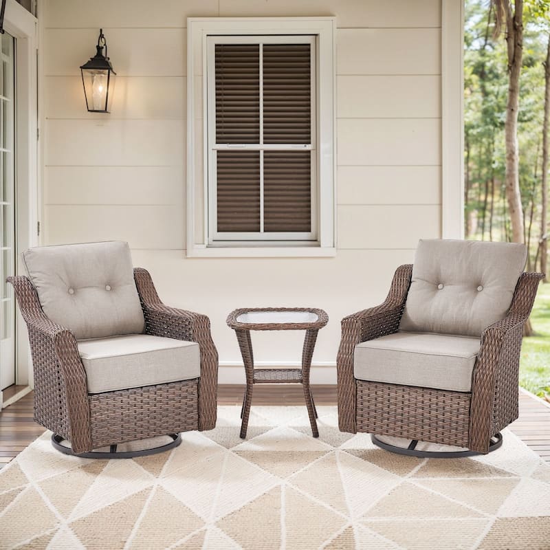 Gymojoy Outdoor Swivel Glider Chair with Side Table - All-Weather Rattan Wicker, 6" Waterproof Olefin Cushions