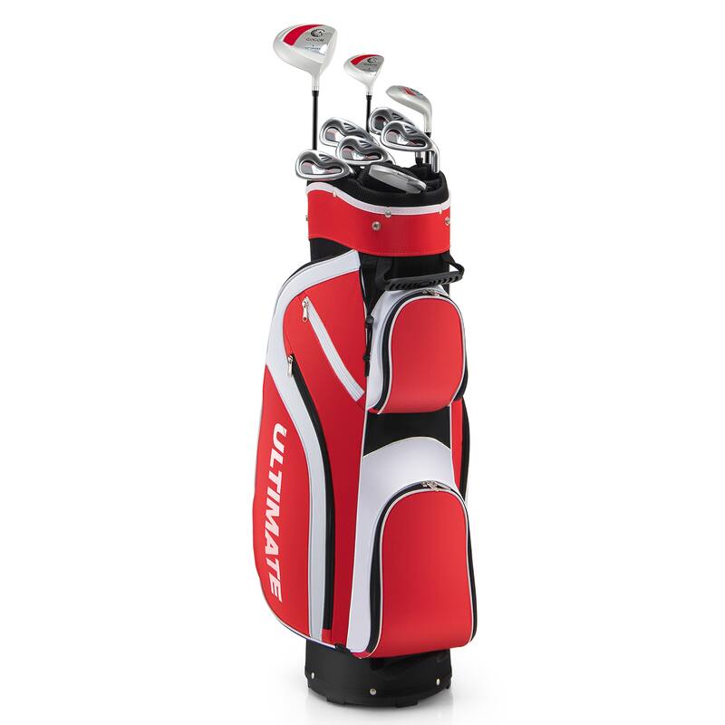 Set 10 Pieces Golf Clubs Set includes Alloy Driver Red/Black/Pink - Red