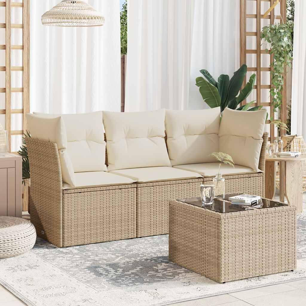 vidaXL Garden Sofa Set Beige PE rattan, powder-coated steel, tempered glass - 21.7 x 21.7 x 14.6