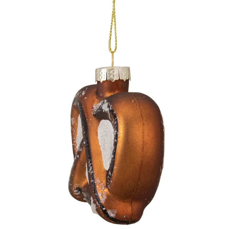 2.75" Bronze and White Holiday Collections Salted Pretzel Glass Christmas Ornament